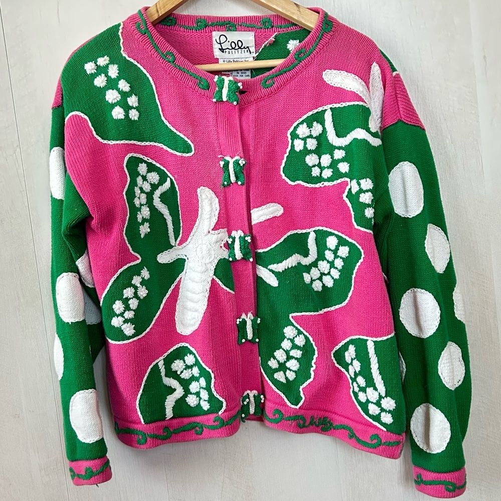 Vintage Lilly Pulitzer Spring Cardigan Sweater Embroidery Butterfly Beads